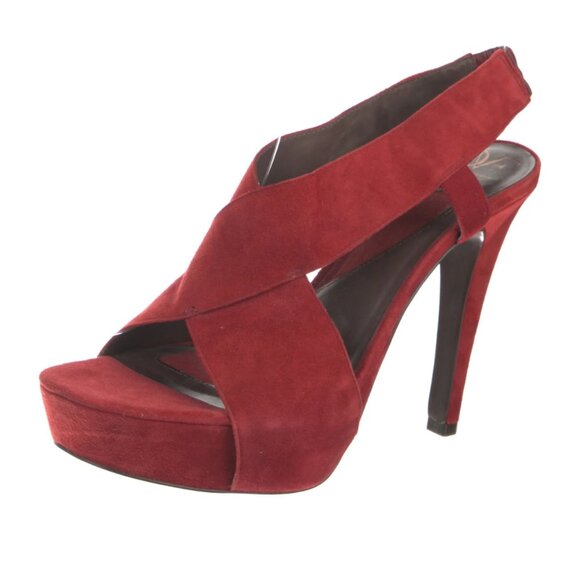 Diane von Furstenberg red suede slingback peep toe heels size 8.5M - Picture 1 of 12